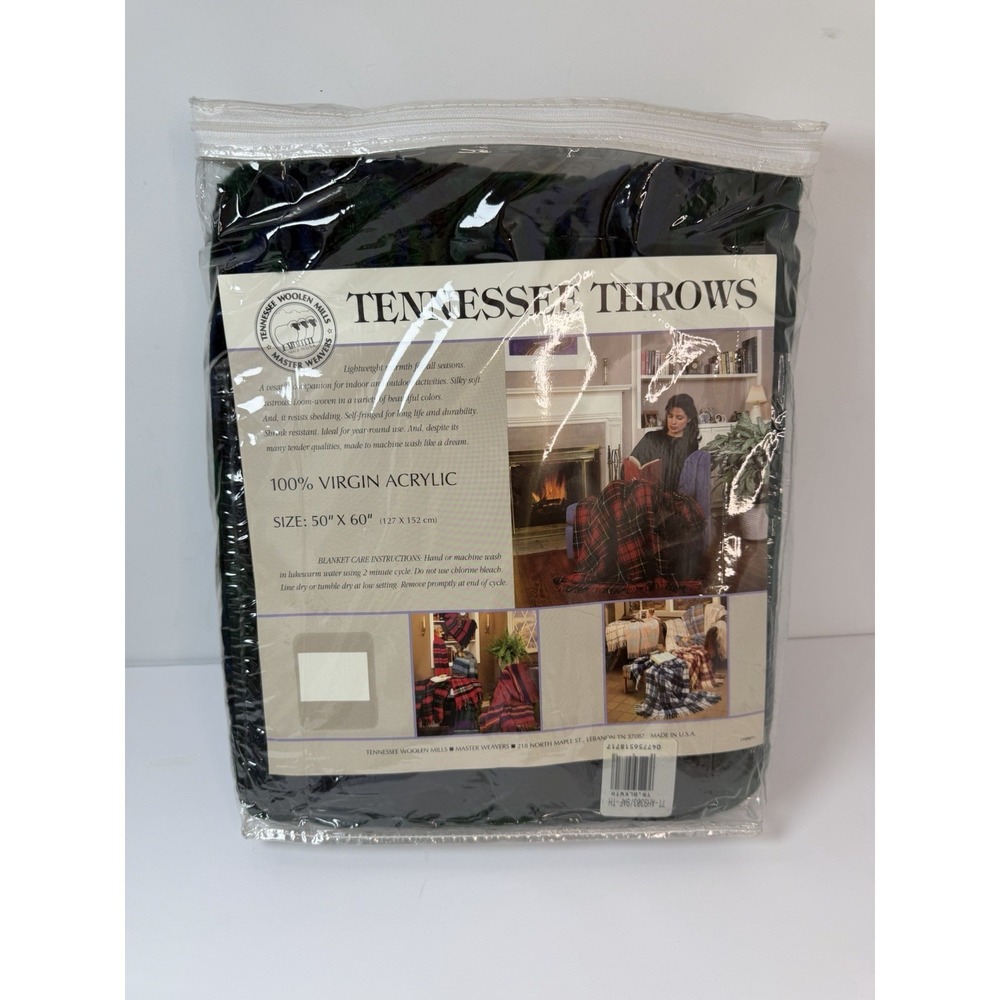 Tennessee Woolen‎ Mills Throw Blanket 50 X 60 Blue Green Plaid Fringe Vintage